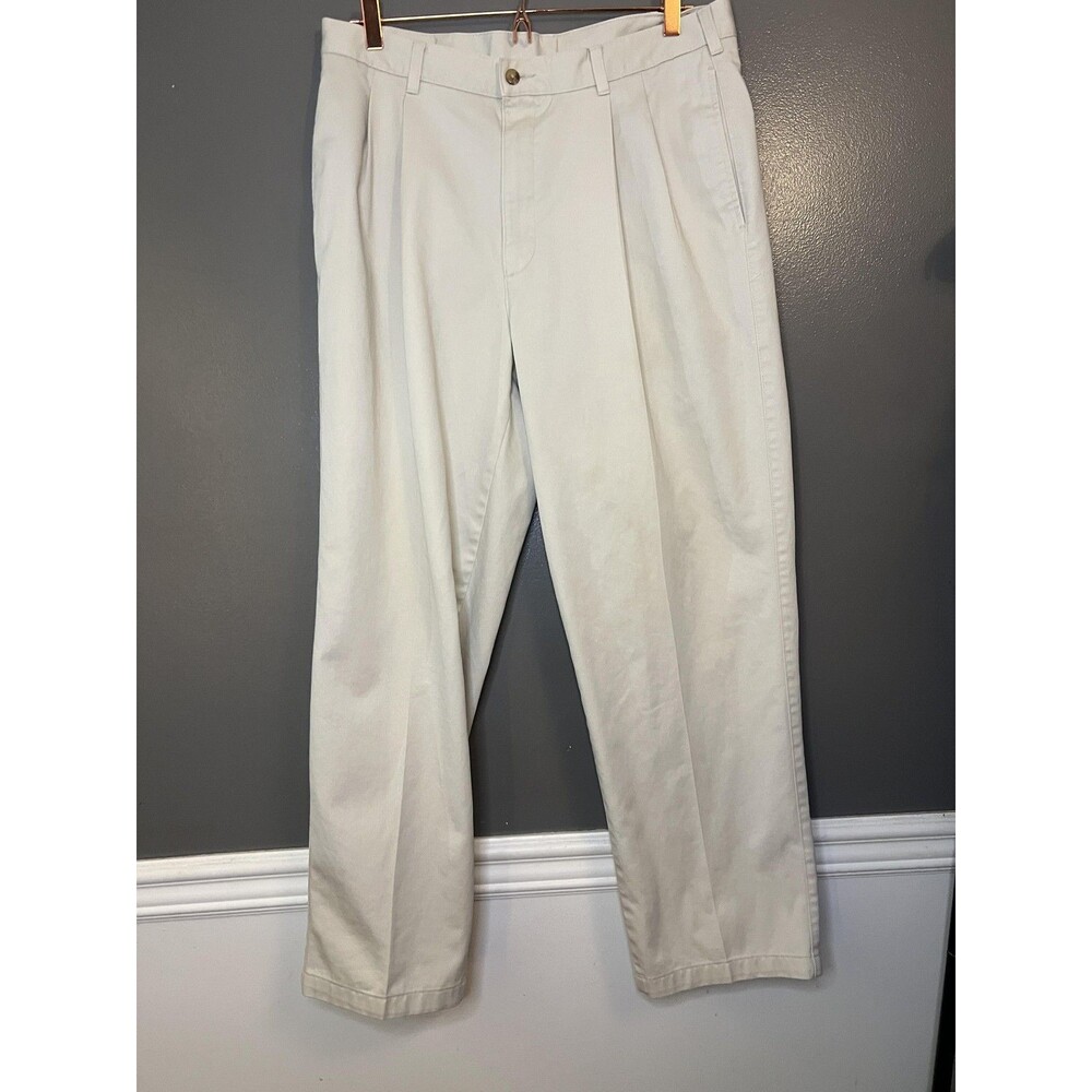 Flyers Chino Pants Mens 36x30 Khaki Pleated Front Cotton Twill Classic Fit - Picture 2 of 9